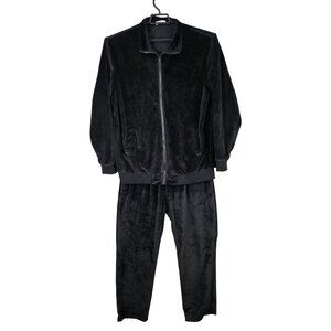 Mens Coofandy Black Velour Tracksuit Set Full Zip Lounge Polyester Stretch L